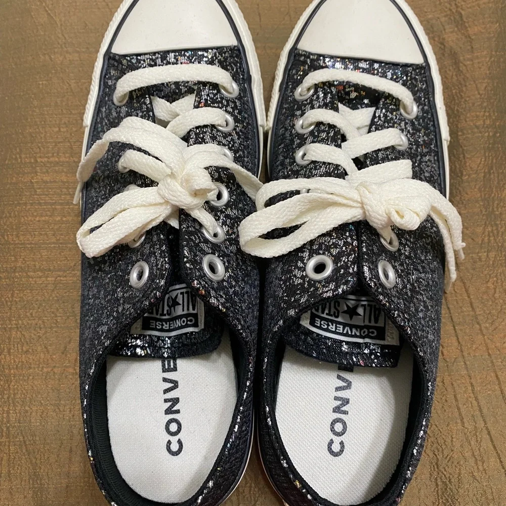 New Converse Chuck Taylor All Star Glitter Black Sneakers - Picture 3 of 14